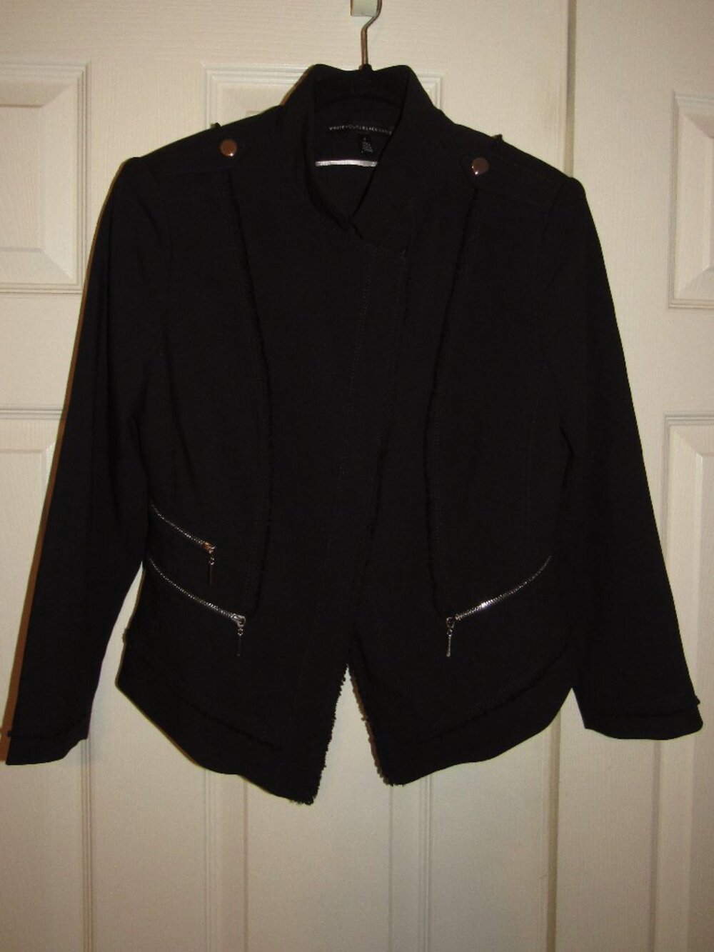 White House Size 4 Black Zipper Jacket Designer Details Padded Shoulders - Picture 7 of 7